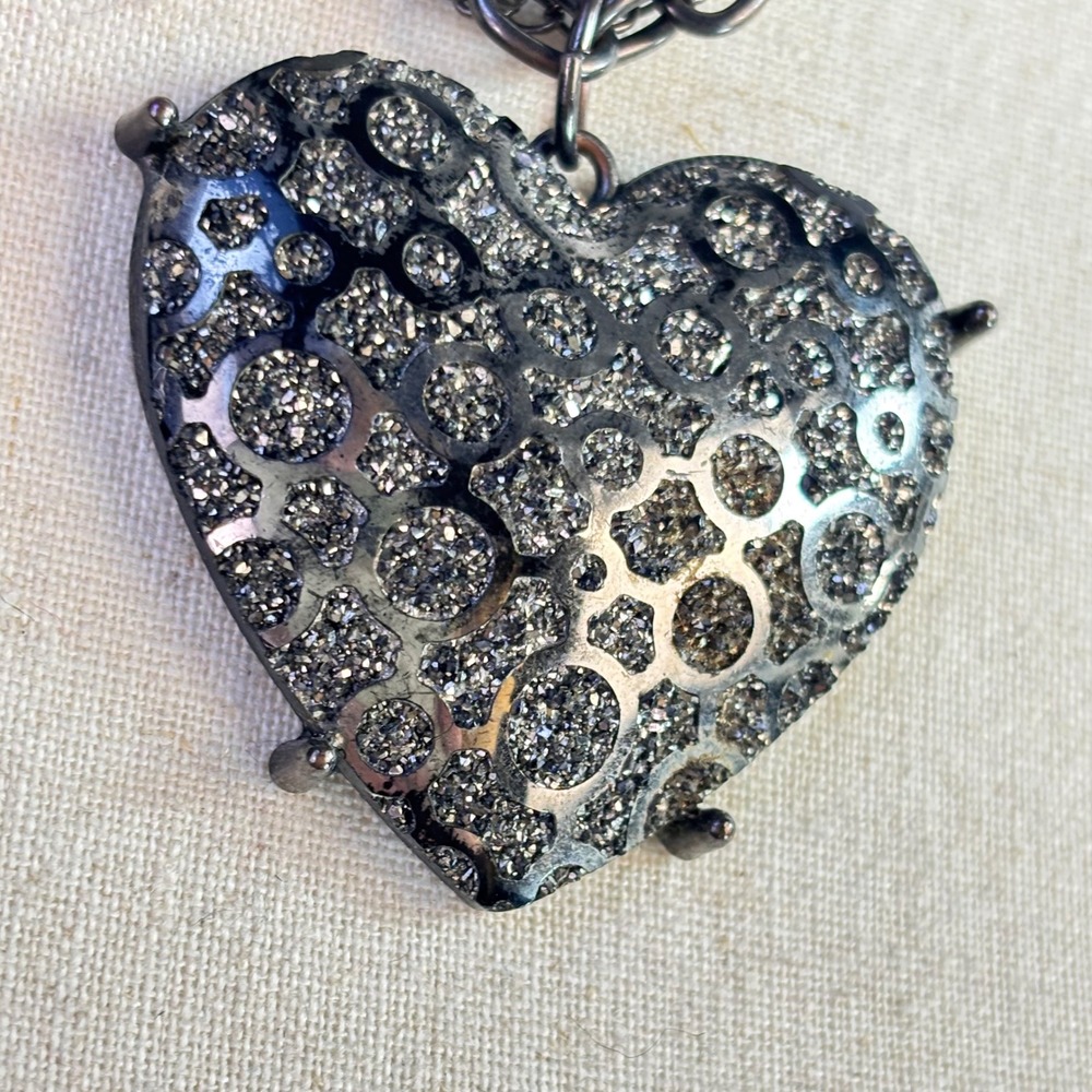 Vintage Heart Necklaces Silver Black Metal Crystal Y2K Grunge Celestial Goth - Picture 14 of 16